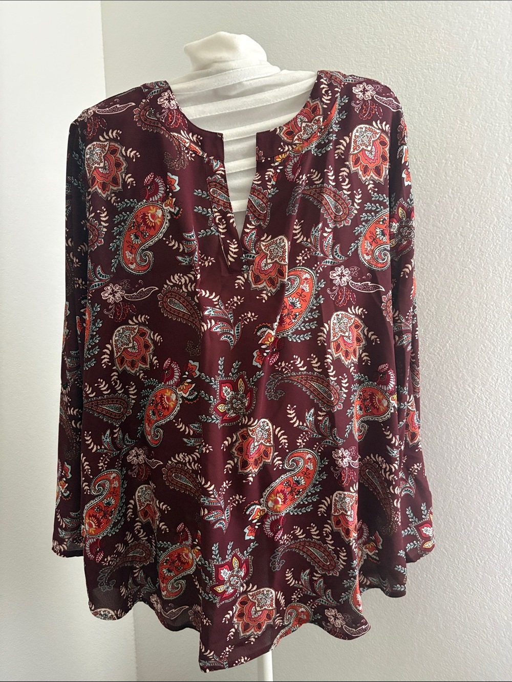 Women's Burgundy Paisley Tunic Blouse